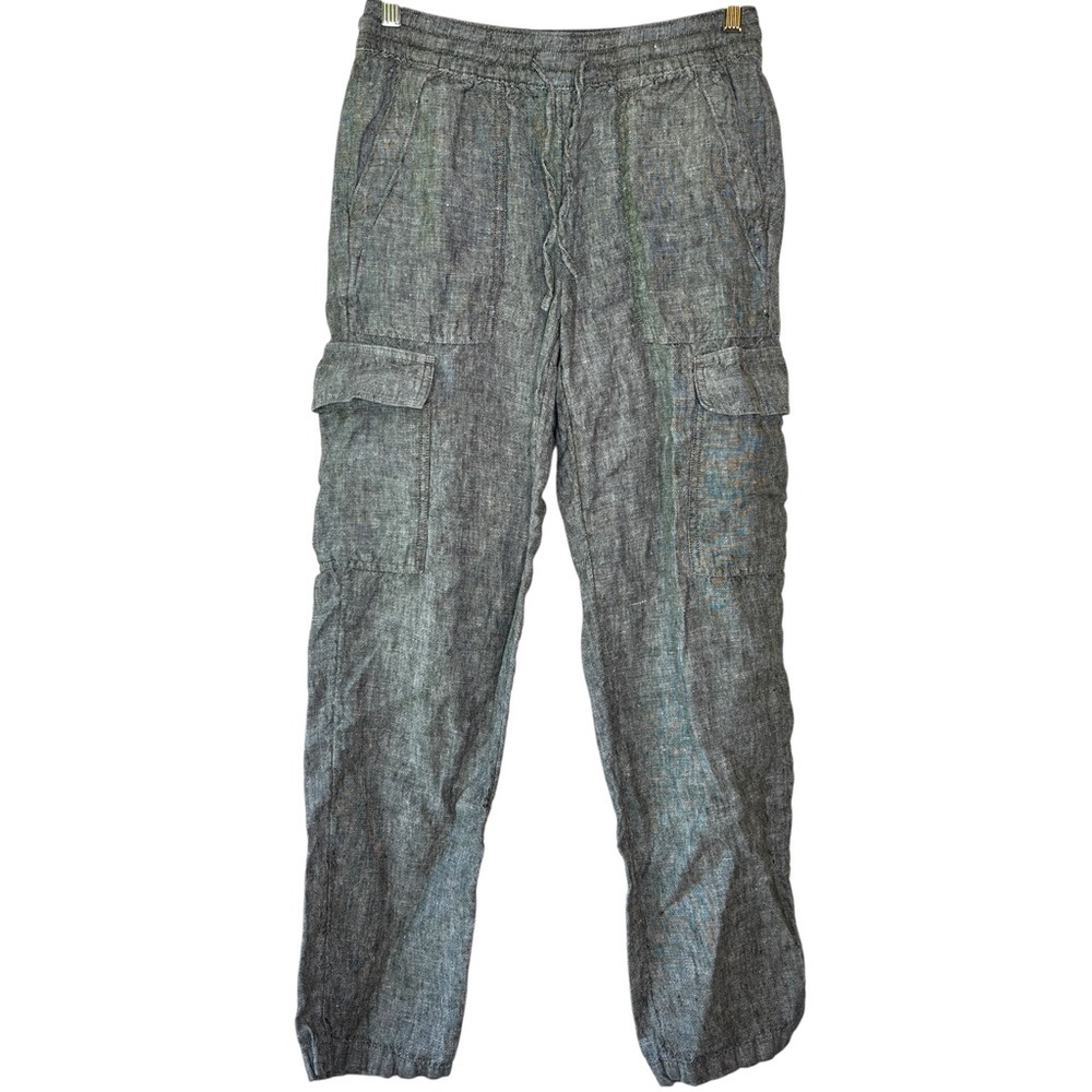 Lands' End Green Tan Cargo Style‎ Straight Leg High Rise Linen Pants Size 2